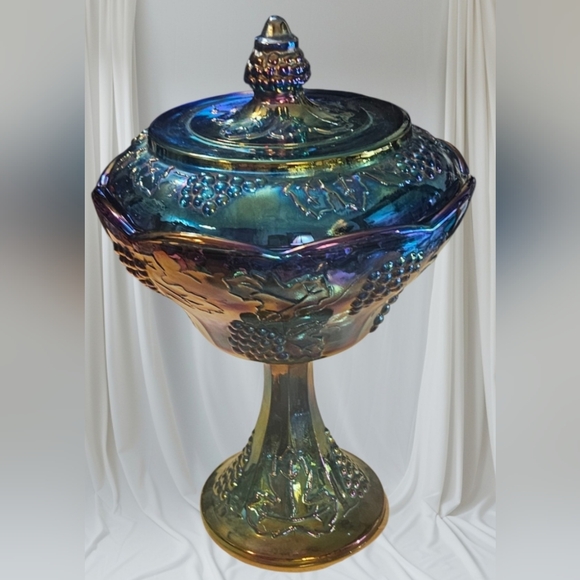 Indiana CoCarnival Glass Compote/Candy Dish Perfect Cond Harvest Grape Iridecent - Picture 5 of 9